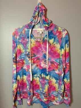Koolaburra by UGG Tie Dye Hoodie Large Pink Blue Pullover Lounge